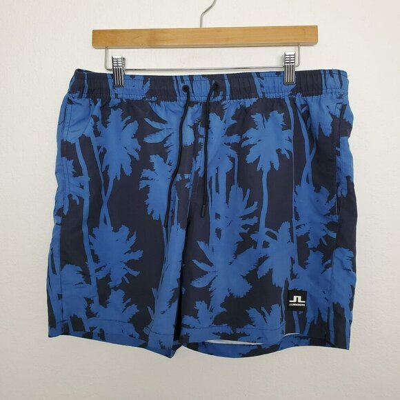 J.Lindeberg Mens Banks Patterned Swim Trunks Short Size XL Lined Blue Black